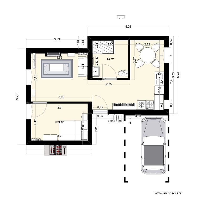 Cours Kaluzny 2. Plan de 3 pièces et 42 m2