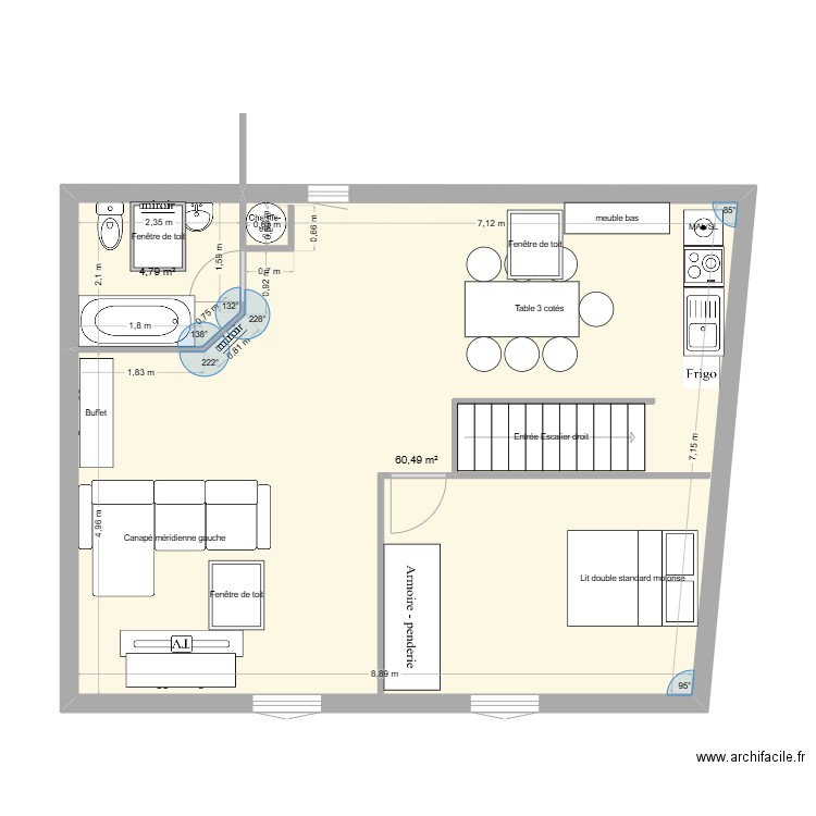 appart vertus RBNB 10. Plan de 2 pièces et 65 m2