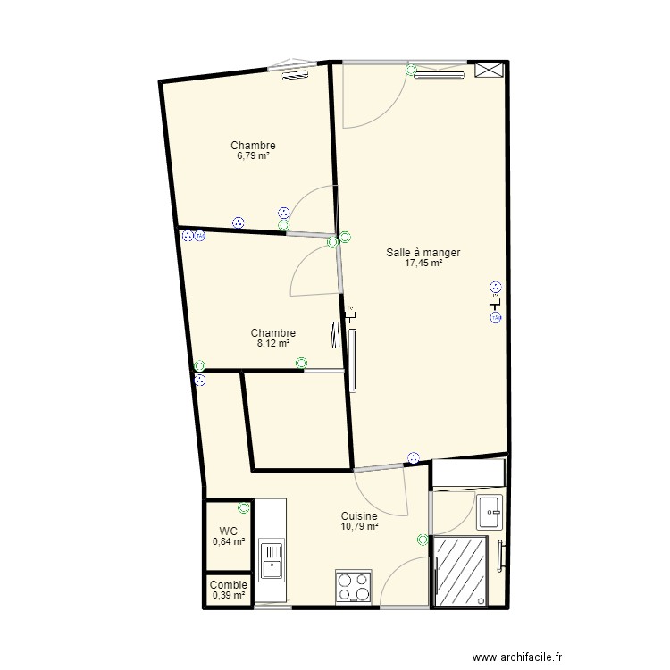 maison location. Plan de 6 pièces et 44 m2