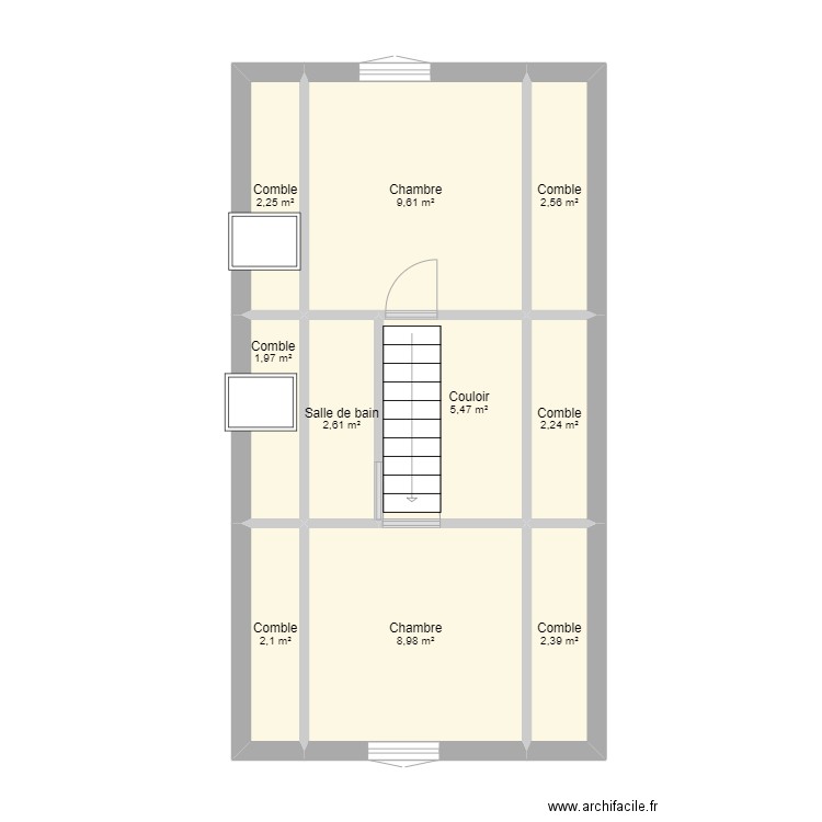 COMBLES AMENAGES APRES TRAVAUX SANS TOITURE. Plan de 10 pièces et 40 m2