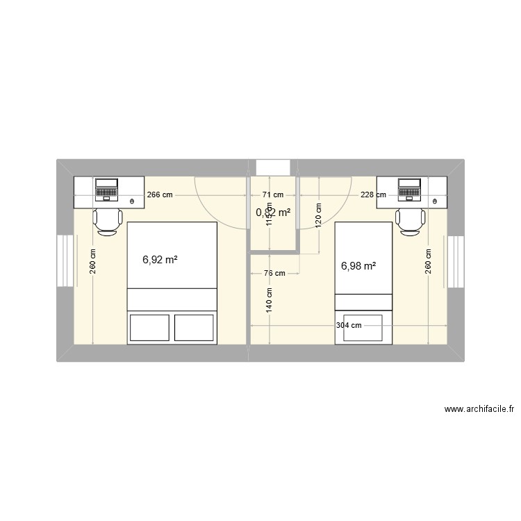 CHAMBRE FILLE. Plan de 3 pièces et 15 m2