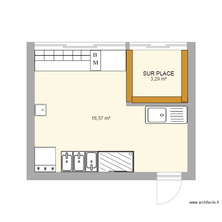 EXEMPLE SNACK. Plan de 2 pièces et 20 m2