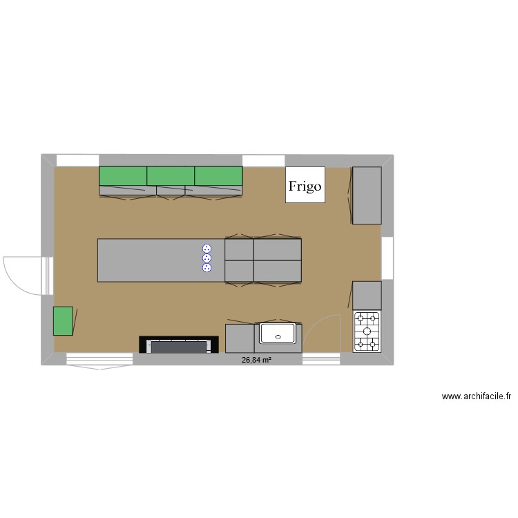 sonnac  cuisine. Plan de 1 pièce et 27 m2