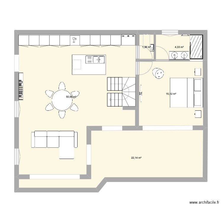 Hauteville. Plan de 5 pièces et 94 m2