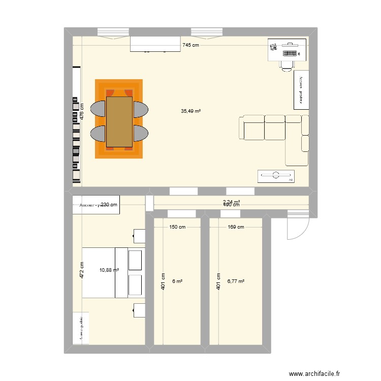 salon. Plan de 5 pièces et 61 m2