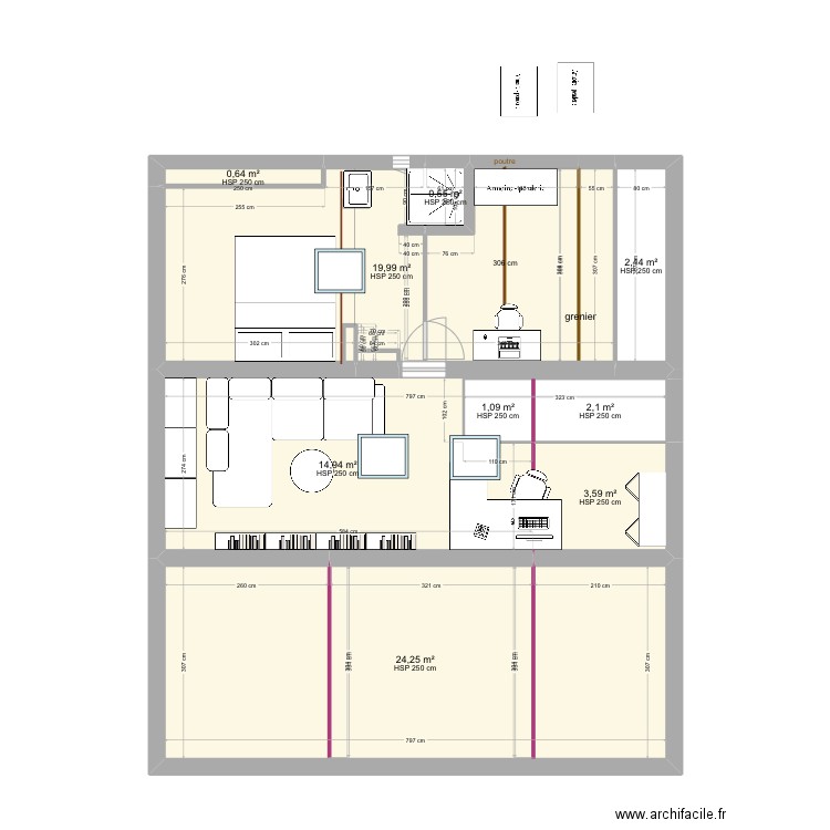 2eme étage sdeb dans chbre 4 version janv 25. Plan de 9 pièces et 70 m2