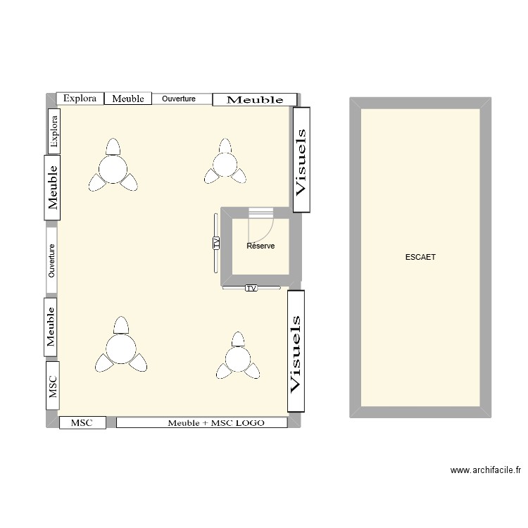 Stand. Plan de 3 pièces et 60 m2