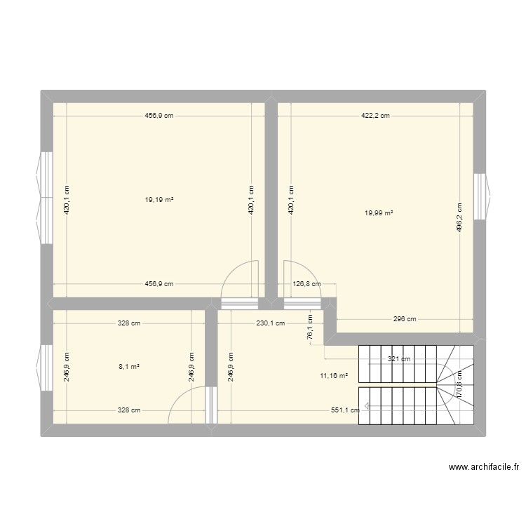 rez authentique . Plan de 4 pièces et 58 m2