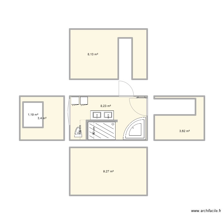 SdB ver 2024. Plan de 6 pièces et 35 m2