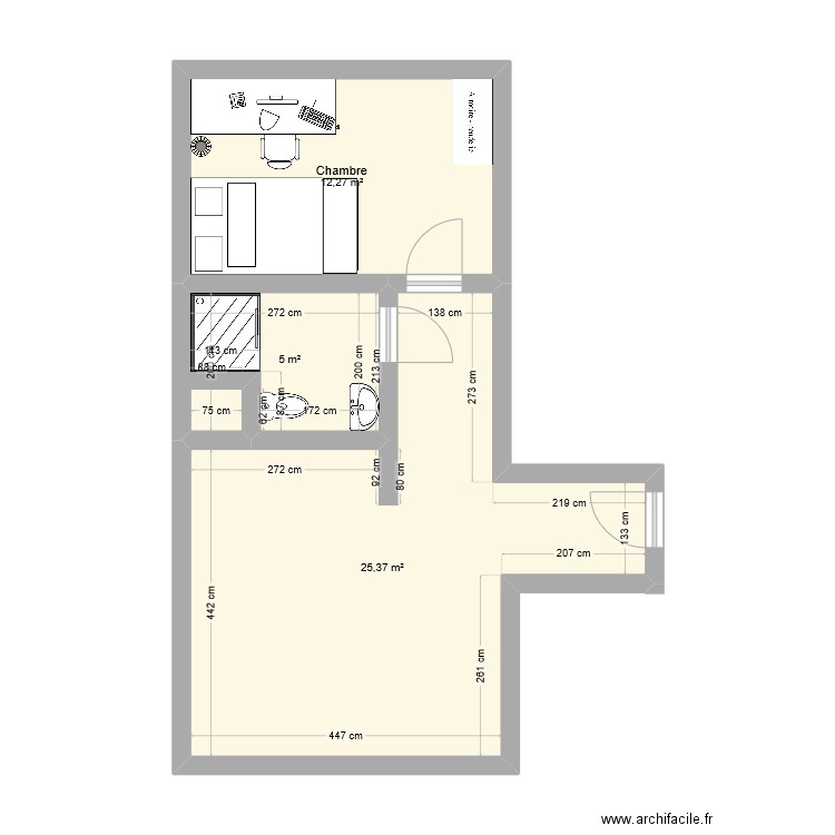 maison. Plan de 3 pièces et 43 m2