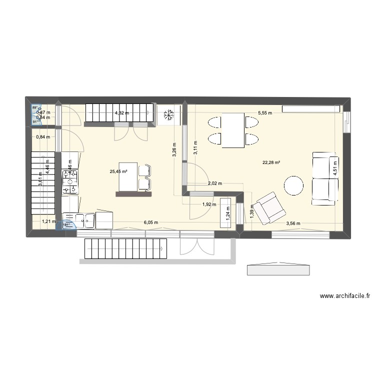 House rdc. Plan de 3 pièces et 97 m2