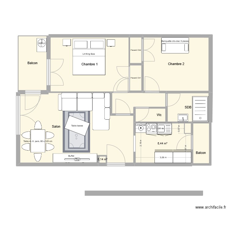 La madeleine apres meubles. Plan de 12 pièces et 68 m2