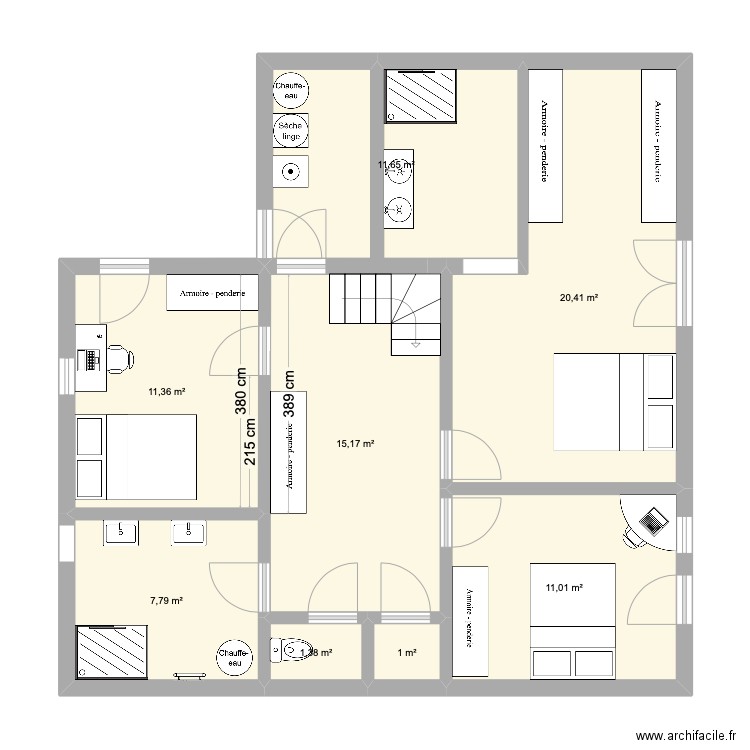 Sous sol 2. Plan de 8 pièces et 80 m2