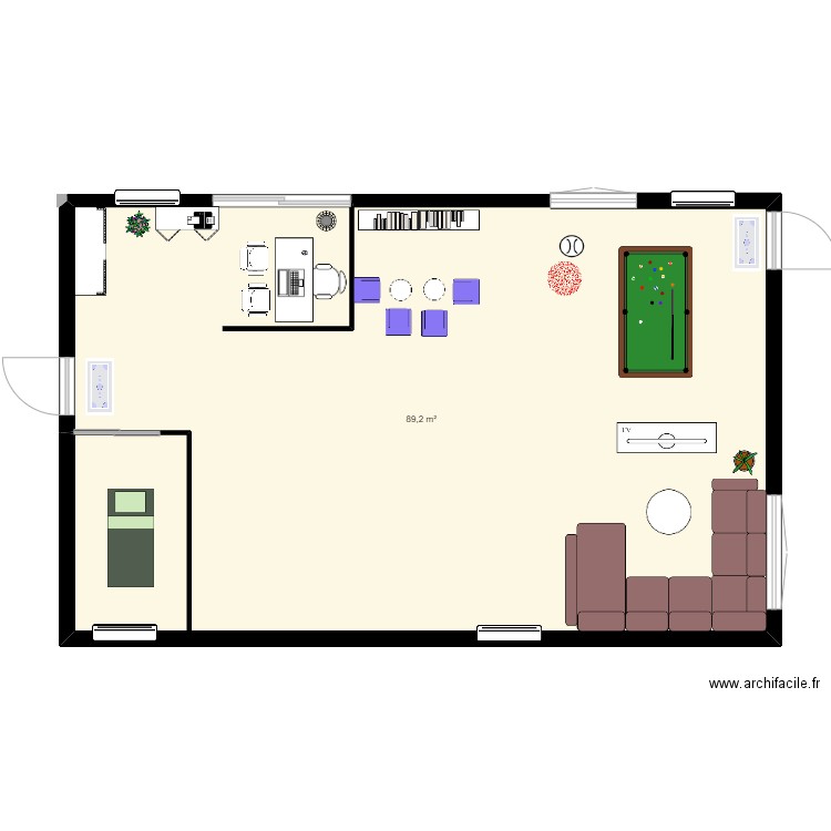 conciergerie d'entreprise. Plan de 1 pièce et 89 m2