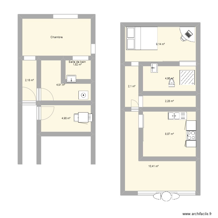 plan 2. Plan de 11 pièces et 61 m2