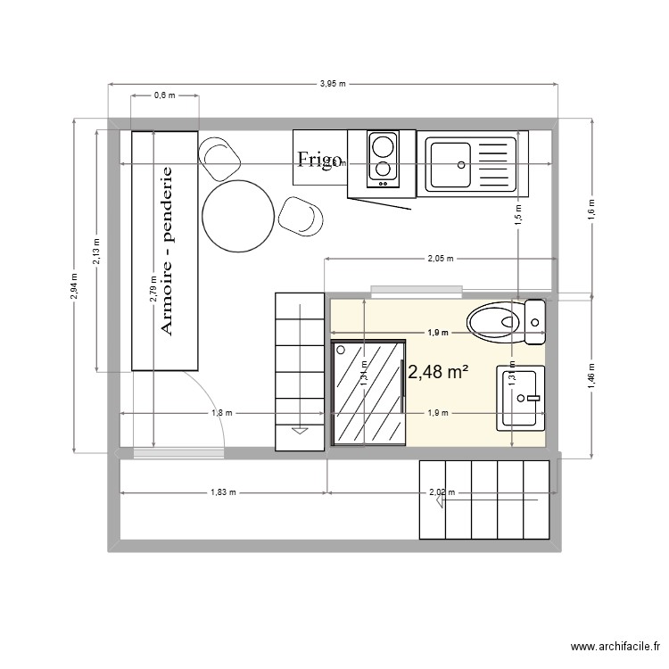 138. Plan de 1 pièce et 2 m2