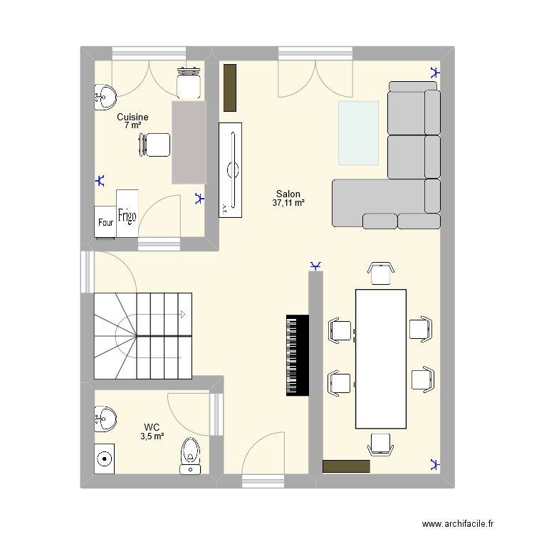 miso,. Plan de 3 pièces et 48 m2