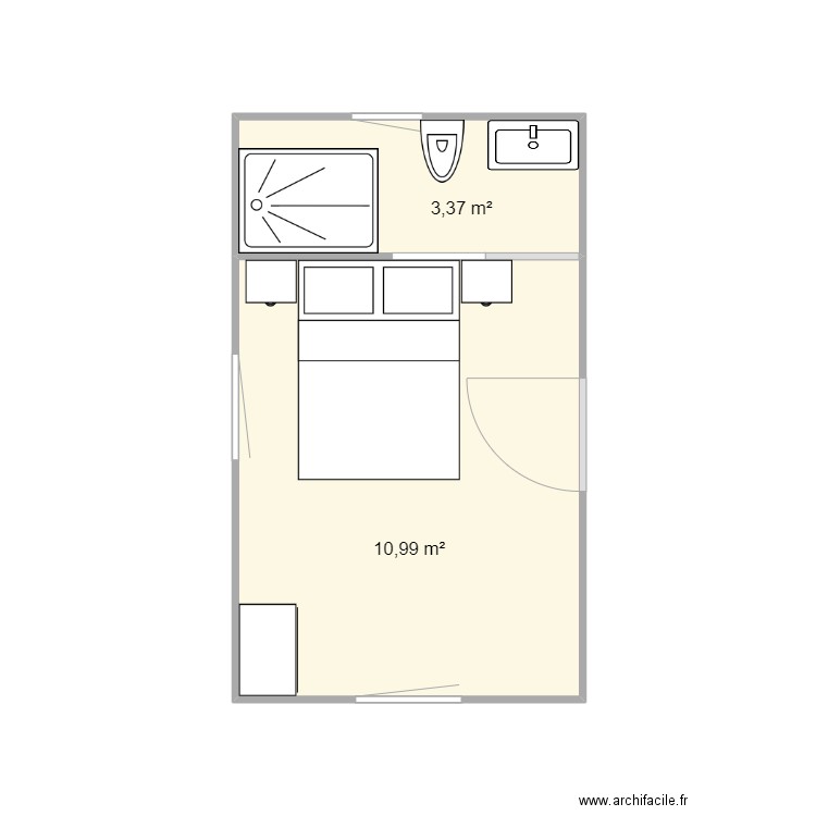 chambreParentale. Plan de 2 pièces et 14 m2