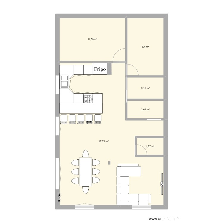 travaux etage. Plan de 6 pièces et 75 m2