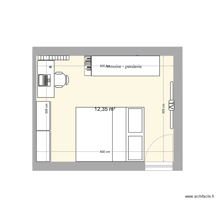 chambre tymeo. Plan de 1 pièce et 12 m2