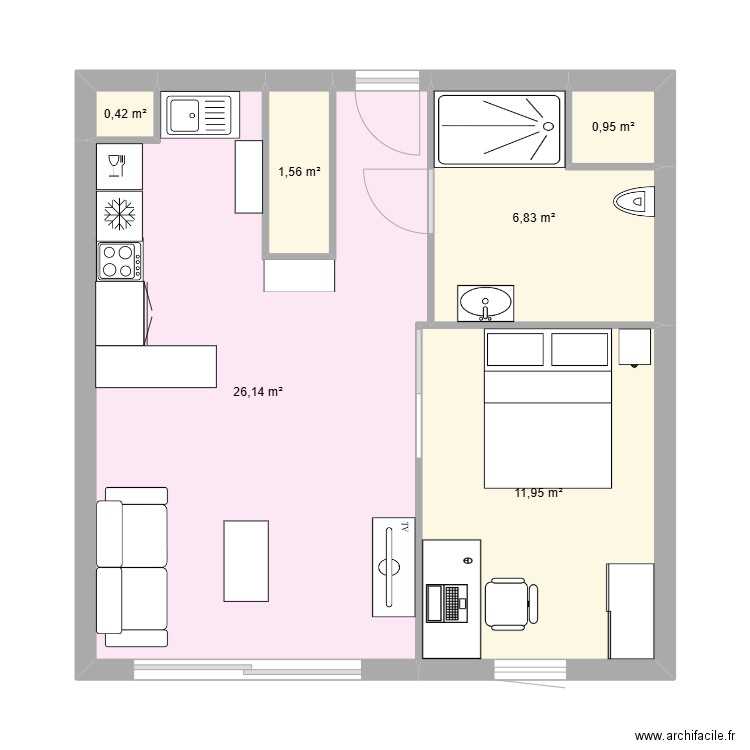 appart. Plan de 6 pièces et 48 m2