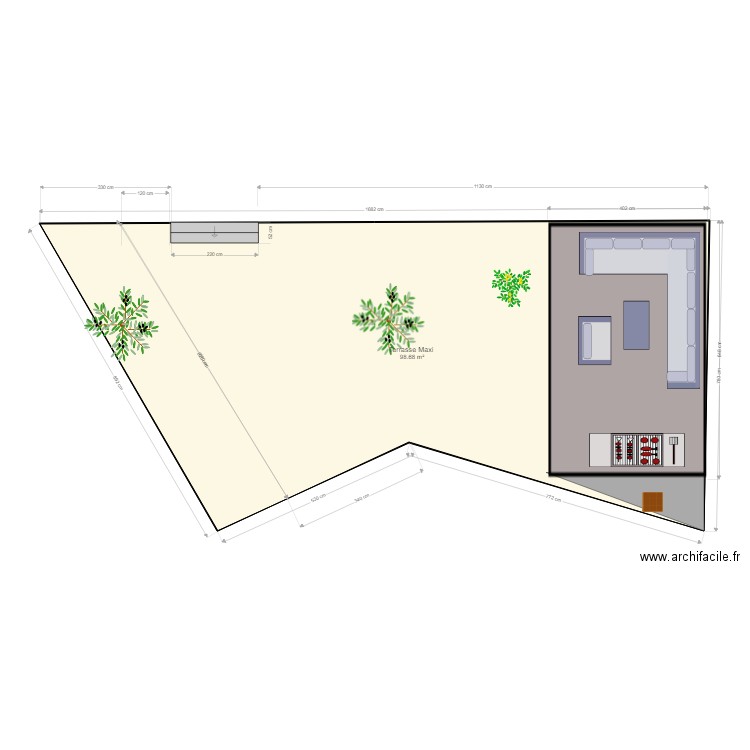 TERRASSE Maxi 2025 Etendue v2. Plan de 1 pièce et 99 m2