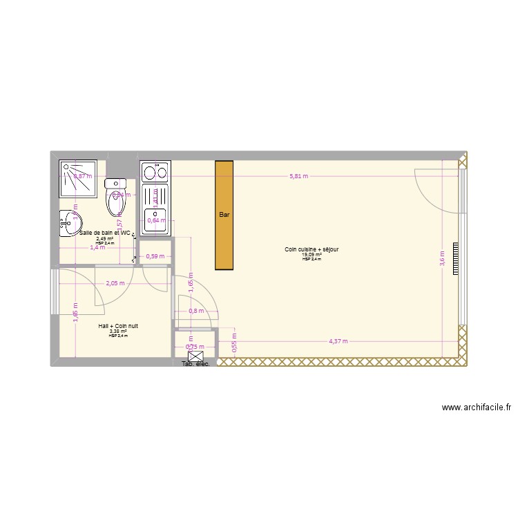 GB 1erD AVANT. Plan de 6 pièces et 26 m2