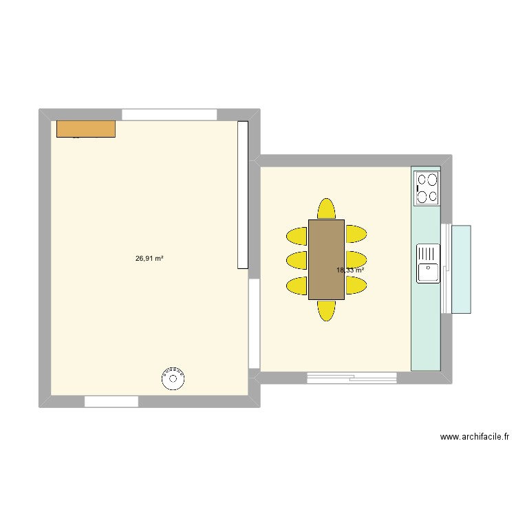 909-2. Plan de 2 pièces et 45 m2