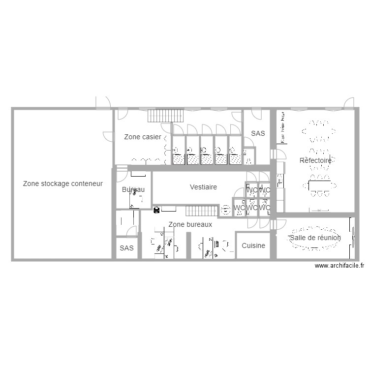 HRDE RDC. Plan de 23 pièces et 312 m2