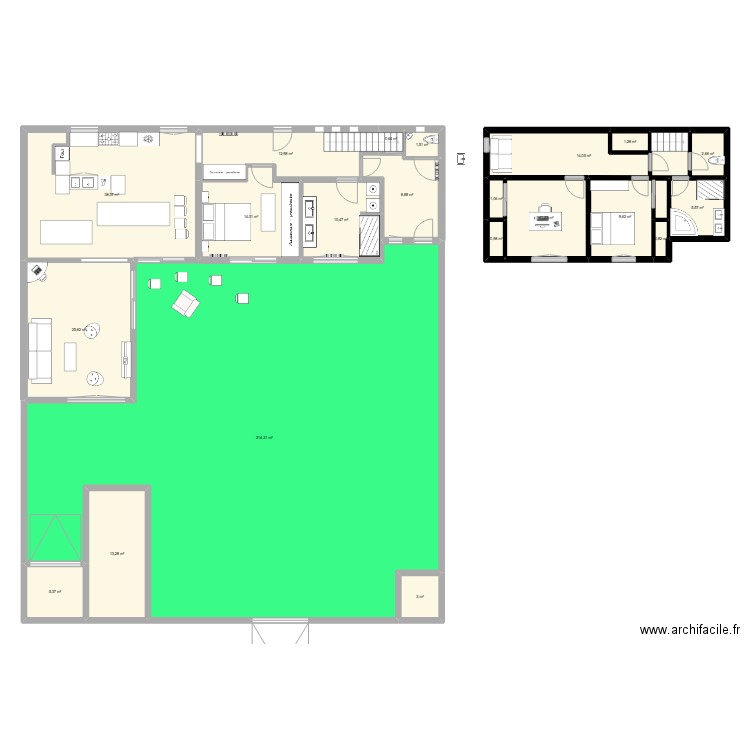 cuisine salon. Plan de 21 pièces et 396 m2