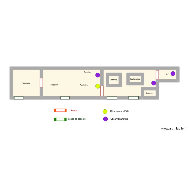 Plan magasin Baudot . Plan de 7 pièces et 32 m2