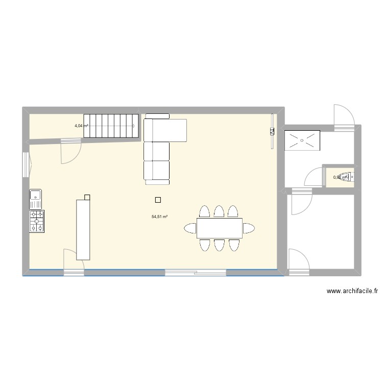 maison BAS. Plan de 3 pièces et 59 m2