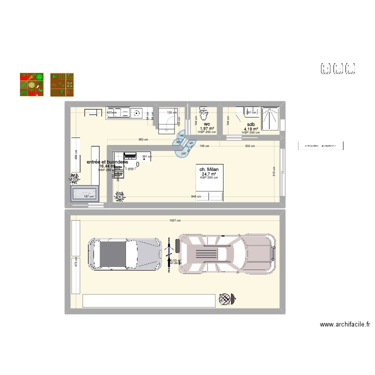 Studio. Plan de 5 pièces et 97 m2