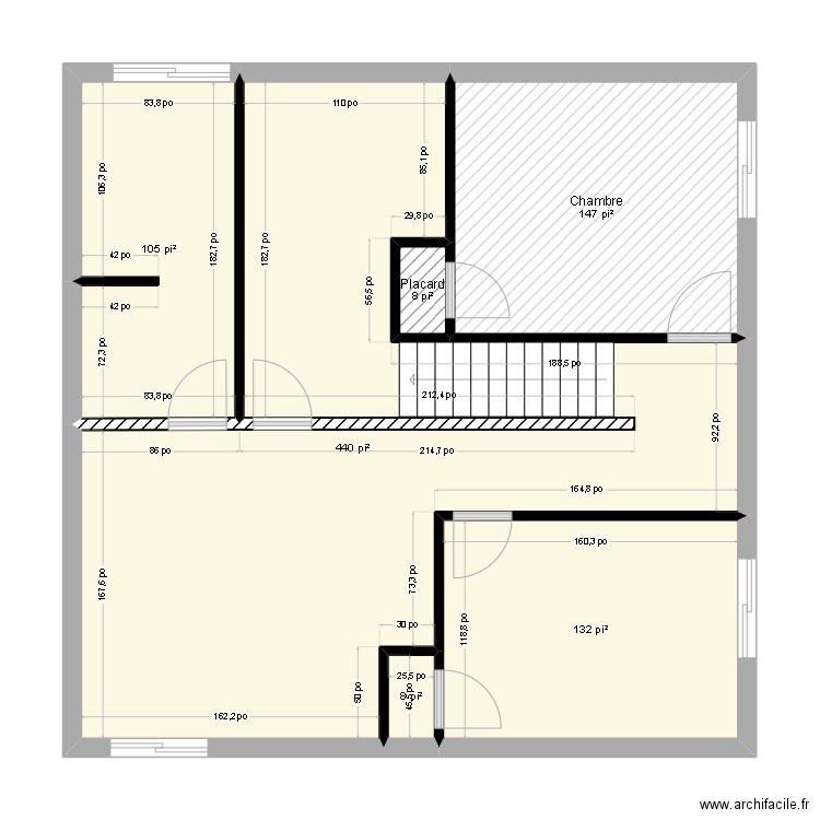 sous-sol maison mur version 2. Plan de 6 pièces et 78 m2