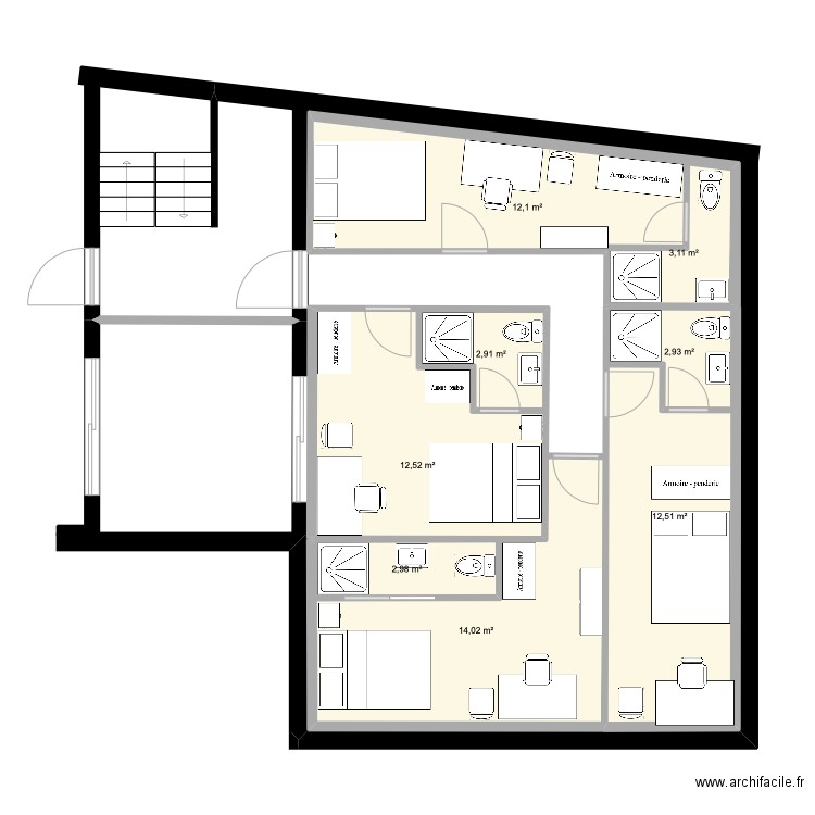 2èm D Chambres Bis2. Plan de 8 pièces et 76 m2