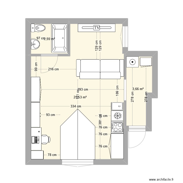 Appart Paris. Plan de 3 pièces et 32 m2