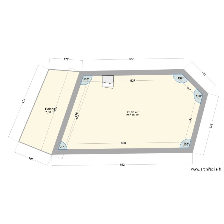 essai. Plan de 2 pièces et 34 m2