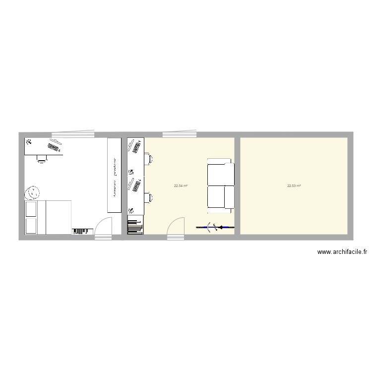 maison audrey. Plan de 2 pièces et 45 m2