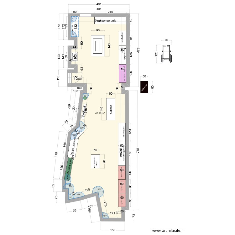 Projet Cherbourg casiers. Plan de 1 pièce et 42 m2