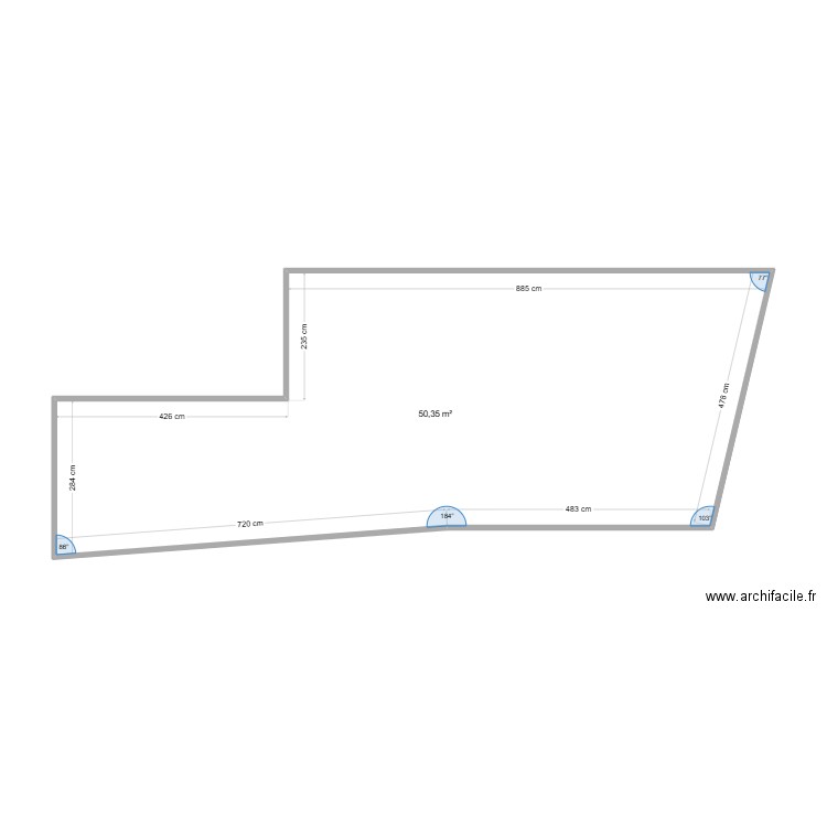 jhf. Plan de 1 pièce et 50 m2