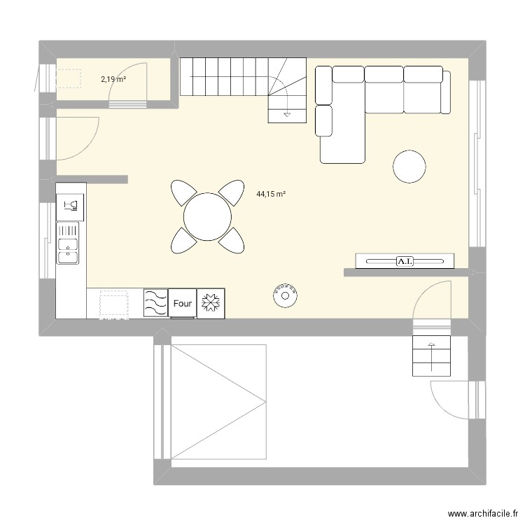 St lo. Plan de 2 pièces et 46 m2