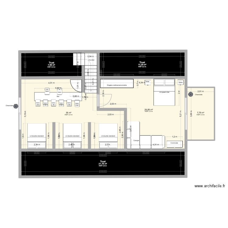 Garage haut. Plan de 6 pièces et 112 m2