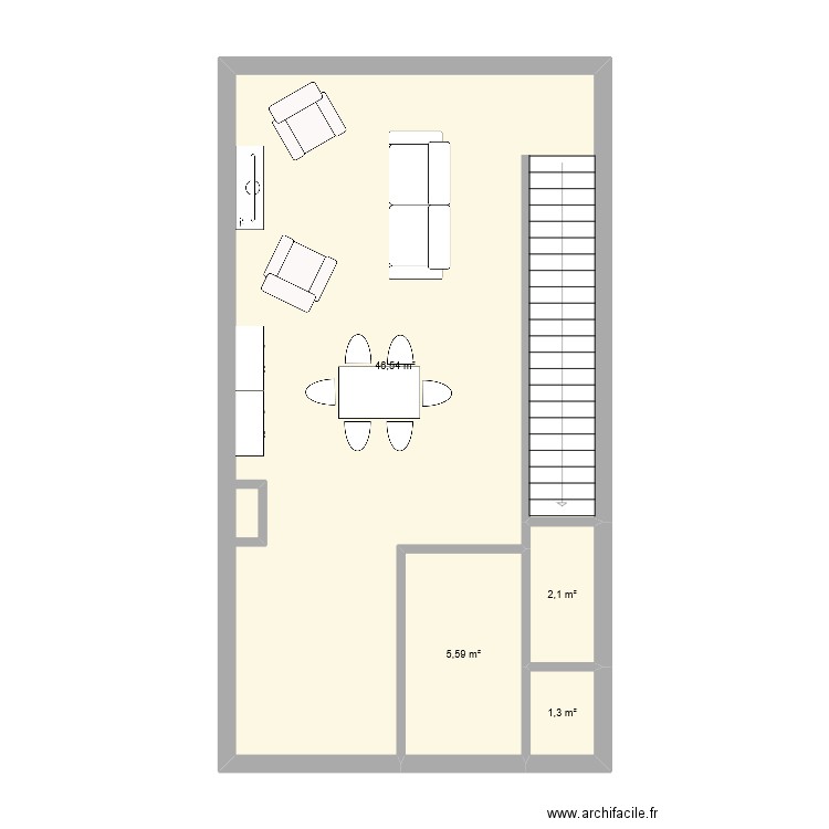 Math 1. Plan de 4 pièces et 56 m2