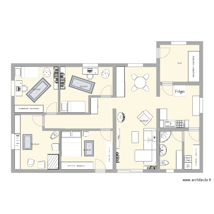 Justy. Plan de 6 pièces et 112 m2