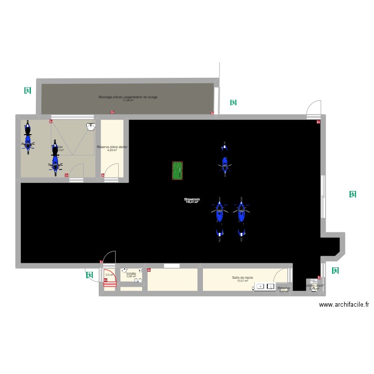 Moto diffusion. Plan de 9 pièces et 163 m2