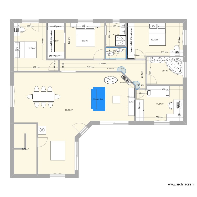 Bruguieres. Plan de 11 pièces et 133 m2