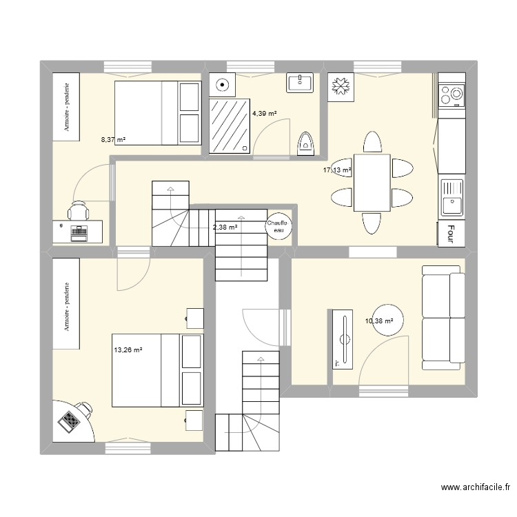 1er etage BLUM. Plan de 6 pièces et 56 m2