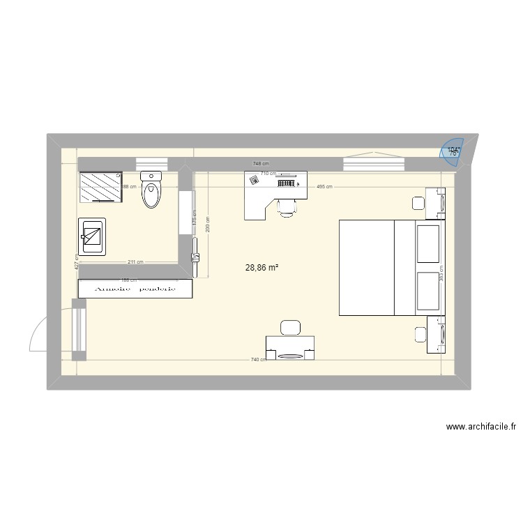 suite. Plan de 1 pièce et 29 m2