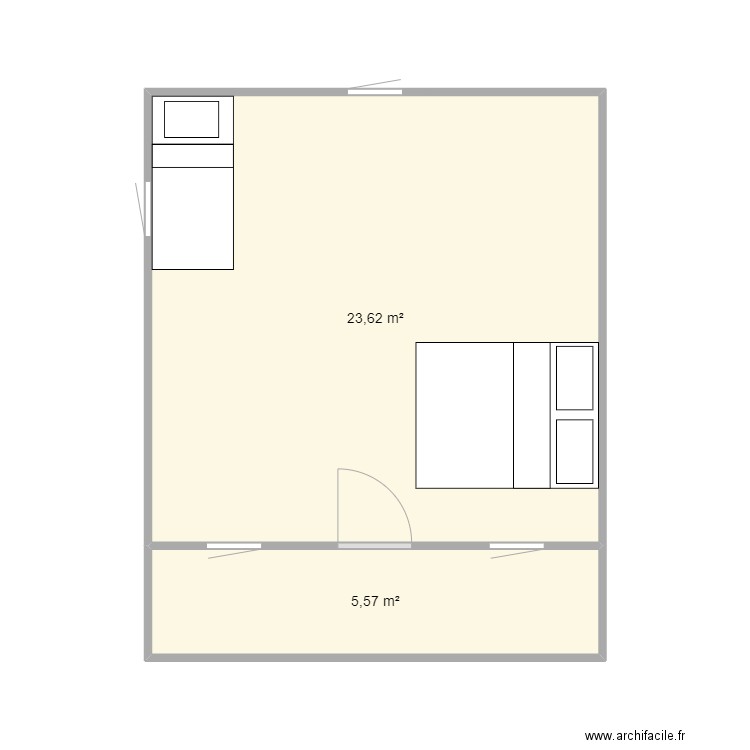 chalet 1er etage. Plan de 2 pièces et 29 m2