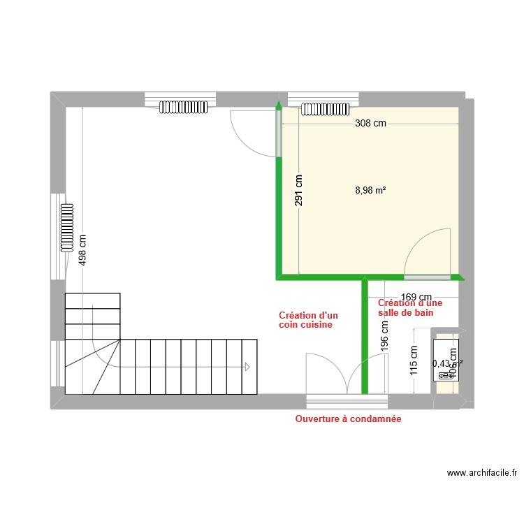 rdc petite location plans cotés. Plan de 2 pièces et 9 m2